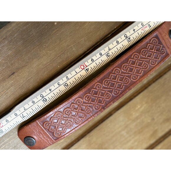 Embossed Leather Cuff Bracelet Celtic Design Mens Adjustable Brown - Picture 6 of 8